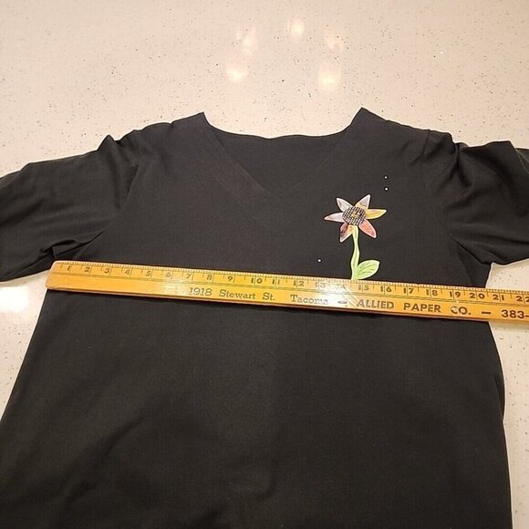 Vintage KARLA MARIE BLACK Casual T-shirt Dress PM Petite Medium Sun Flowers - Picture 5 of 5